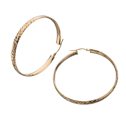 14k Gold Hoop Earrings 40mm diamond cut