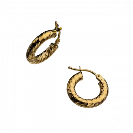 14k Gold Hoop Earrings, 8mm diameter with twisted decoration