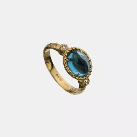 14k Gold Ring with Swiss Blue Topaz Crown and Diamonds 0.06ct