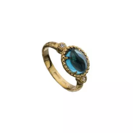 14k Gold Ring with Swiss Blue Topaz Crown and Diamonds 0.06ct