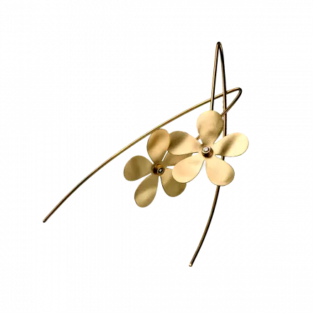 14K Gold Flower Earrings with Diamonds 0.04ct