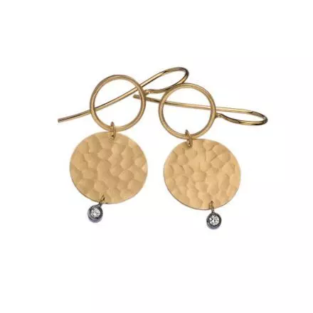 14K Gold Hammered Earrings with Diamonds 0.04ct