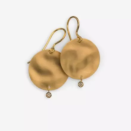 14K Gold sand coin Earrings with Diamonds 0.04ct
