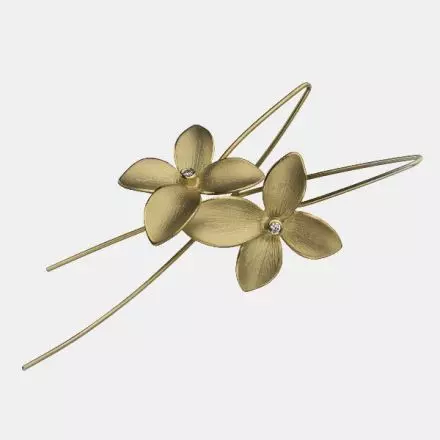 14K Gold Flower Earrings with Diamond 0.04ct