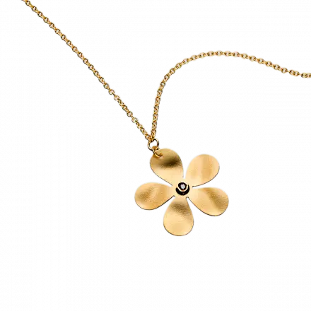 14K Gold Big Flower Necklace with Diamonds 0.01ct