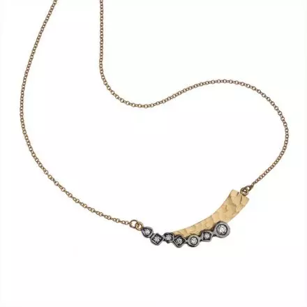 14K Gold Necklace Hammered Arc with Diamonds 0.12ct