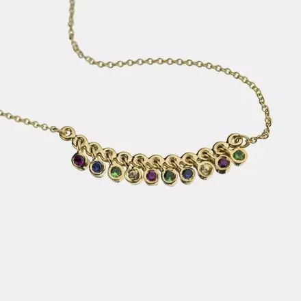 14k Gold Necklace with natural, colorful Sapphire Pendants