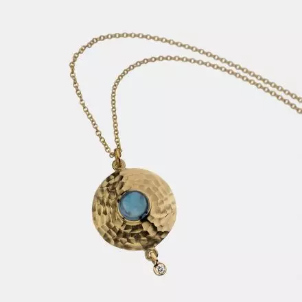 14k Gold Necklace with London Blue Topaz and Diamond
