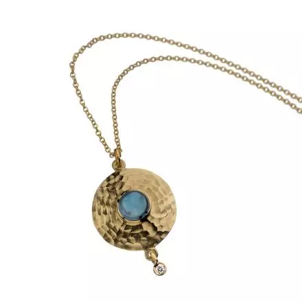 14k Gold Necklace with center London Blue Topaz and 0.02ct Diamond