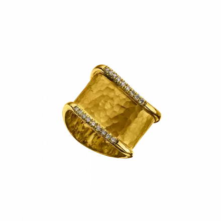 Hammered 14k Gold Ring set with diamonds, 18 points