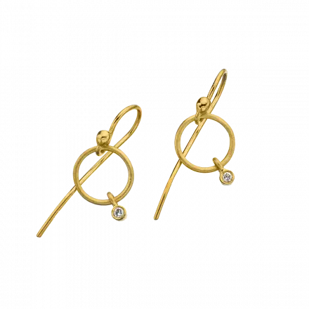 14k Gold Hoop Earrings with dangling hoop set with 4-Point diamond