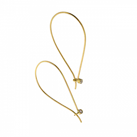 Long Oval Hook 14k Gold Earrings ending with a diamond, 10 points