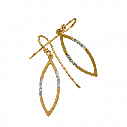 14k Gold "Marquise" Earrings highlighted with diamonds, 11 points