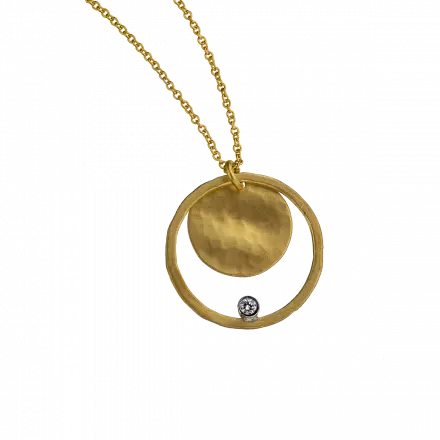 14k Gold Necklace with hoop pendant set with 3-point diamond