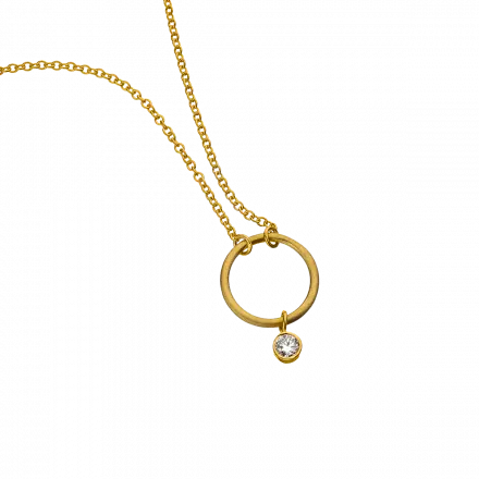 14k Gold Necklace with hoop and hanging diamond, 5 points