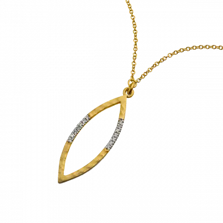 14k Gold Necklace with "Marquise" Pendant highlighted with diamonds, 6 points