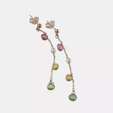 14K Gold Earrings Pearls and Tourmalines