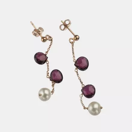 14K Gold Earrings Pearls and Rodolite