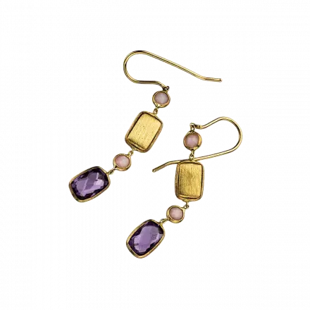 14k Gold Earrings mounted with Opal and Amethyst