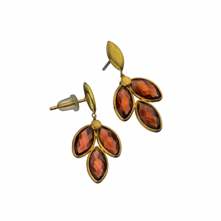 14K Gold Earrings with Garnet Flower