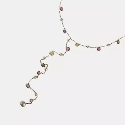 14K Gold Necklace Pearls and Tourmalines