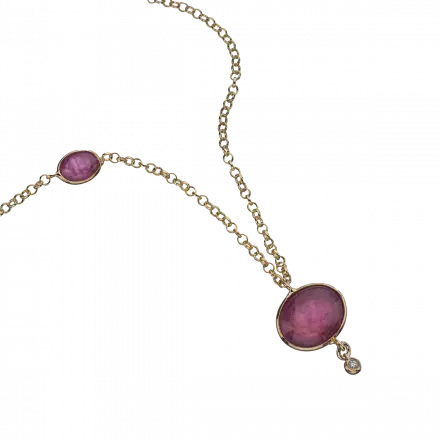 14k Gold Necklace with Ruby on one side