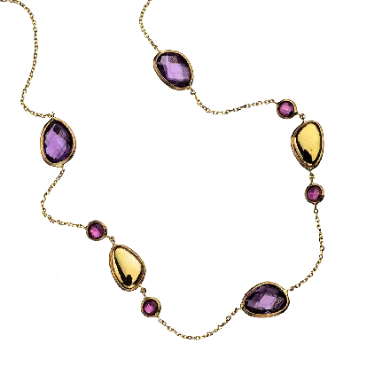 14k Gold Necklace mounted with Amethyst and Ruby