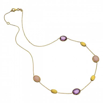 14K Gold Necklace with Amethyst and Opal