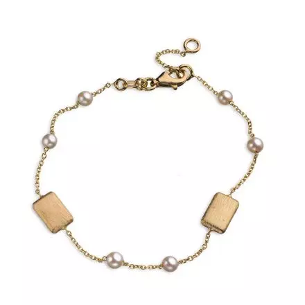 14k Gold Bracelet with Rectangular Gold Elements and Pearls
