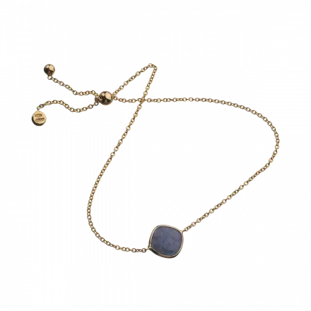 14k Gold Tie Clasp Bracelet with center diamond-shaped blue Chalcedony Gemstone in gold setting