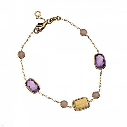 14k Gold Bracelet mounted with Opal and Amethyst