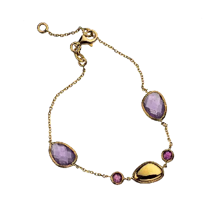 14k Gold Bracelet mounted with Amethysts and Ruby
