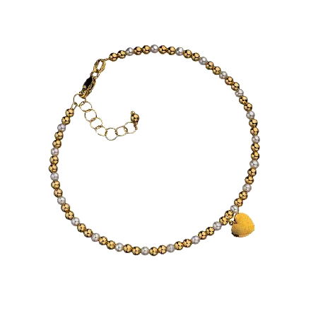 14K Gold Bracelet with Pearls and Heart Pendent