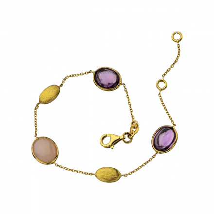 14K Gold Bracelet with Amethyst and Opal