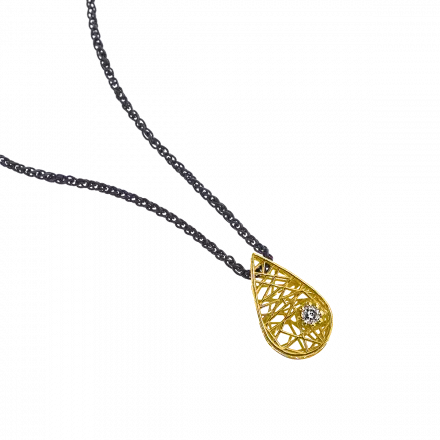Silver Necklace with 10K Gold Drop Pendant with Diamond