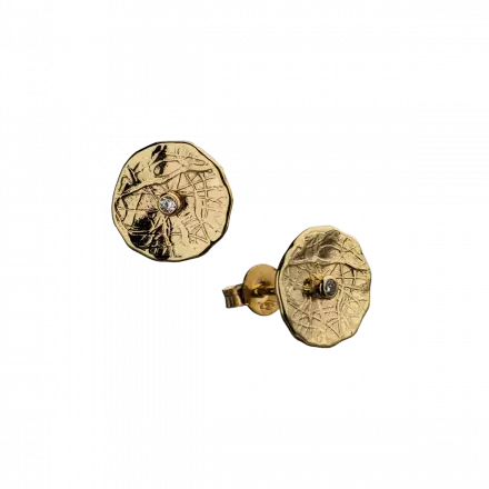 14k Gold Round Stud Earrings with diamonds, 0.034 ct