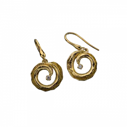 14k Gold Dangling Swirl Earrings with diamonds 0.051ct