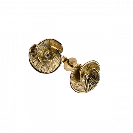 14k Gold Yin Yang Stud Earrings with diamonds, 0.03 ct