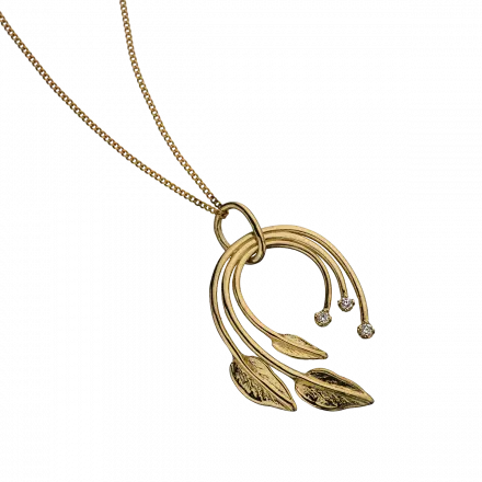14k Gold Necklace with garland of leaves and diamonds