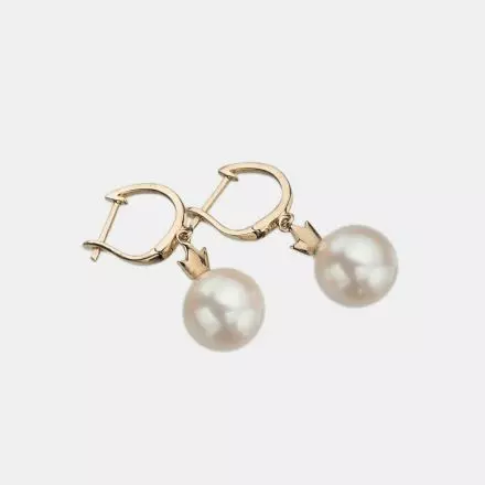 14K Gold Earrings with a Gold Crown and Pearl