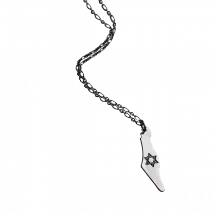 Silver Necklace with Map of Israel and Star of David Pendant