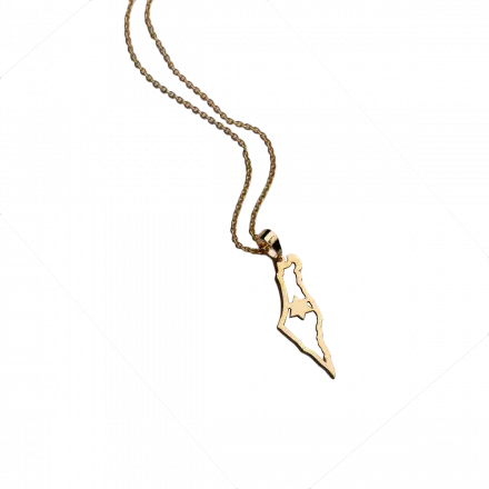14K Gold Necklace Israel Map Contour and Star of David in The Middle