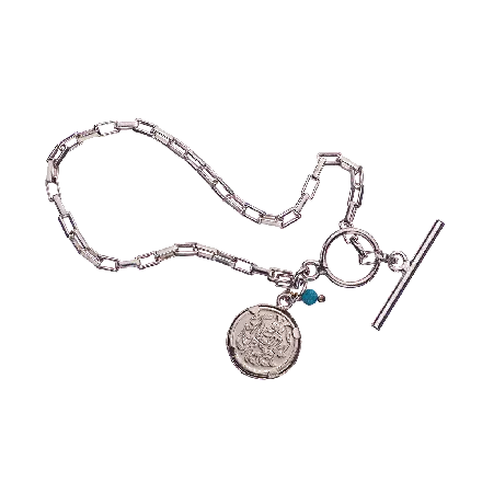 Silver Rectangular Link Bracelet with "Shema Israel" Medal