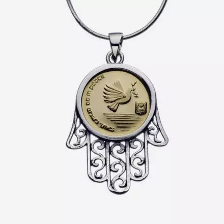 Silver Necklace with 14k Gold Go in Peace Medal