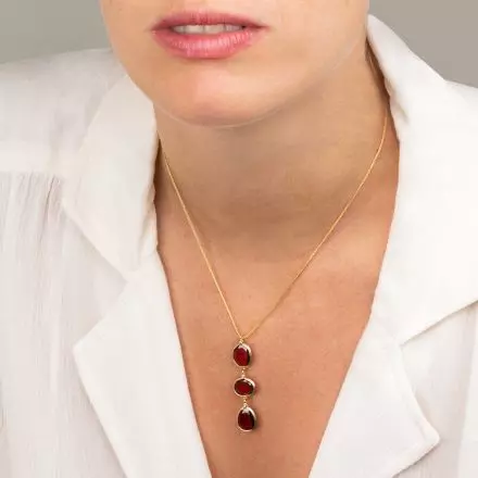 14k Gold Necklace with 3 Polki Garnets and Diamonds