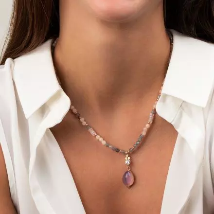 Semiprecious stones Silver and 9K Rose Gold Necklace