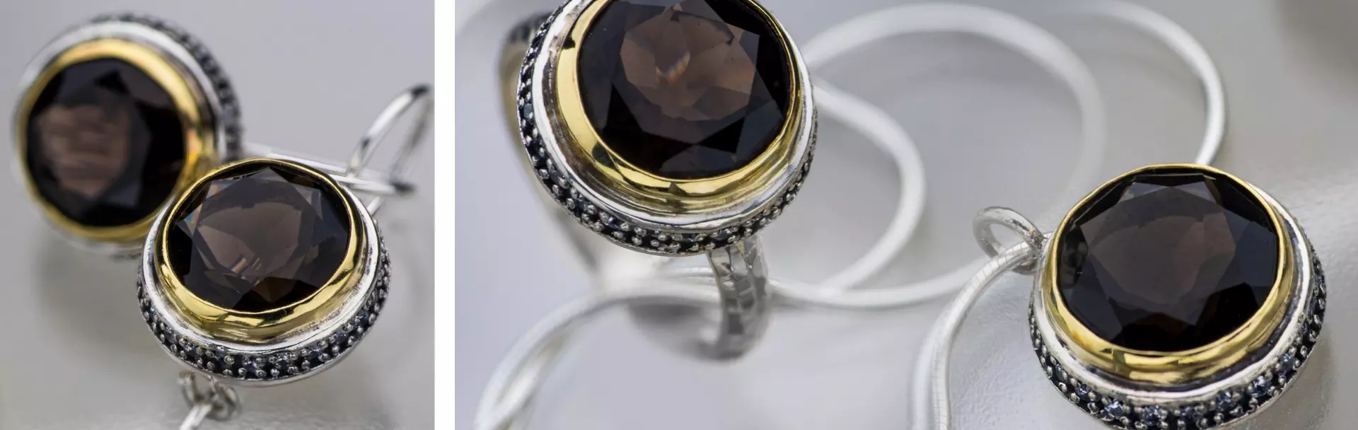 925 Sterling Silver Jewelry with Smoky Quartz and Zircon