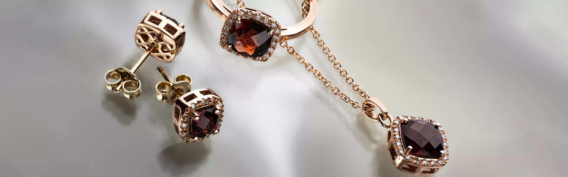 14K Rose Gold Jewelry with Garnet and Diamonds