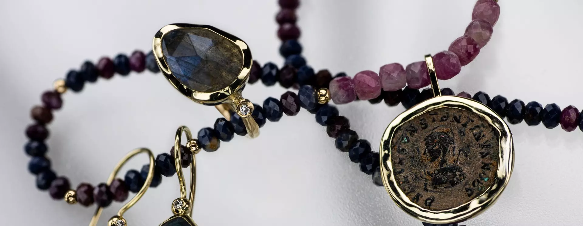 Ancient Rome Collection | 9K Gold Jewelry with Tourmaline, Labradorite and Sapphires