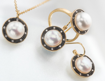 Eclipse Collection | 14K Gold Rhodium Finished Jewelry with Pearls and Diamonds